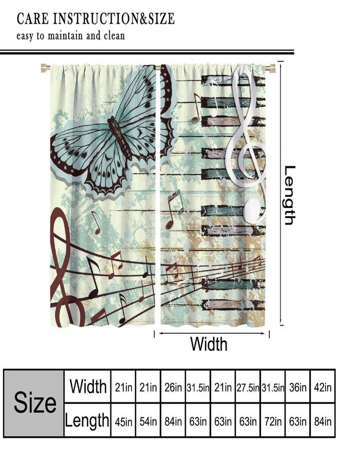 KANEPE Music Curtain, Vintage Rustic Music Notes Piano Key Butterfly Window Treatments, Rod Pocket Thermal Insulated Drapes 2 Panel Sets for Bedroom Living Room, 42" W x 45" L【Decor】 - Image 2